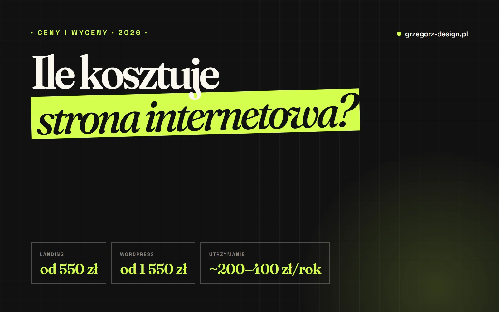 Ile kosztuje strona internetowa w 2026 — widełki cen dla małych firm
